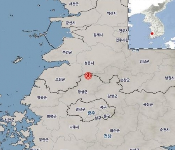 20일 0시51분51초 전남 장성군 북쪽 18㎞ 지역에서 규모 2.4 지진이 발생했다. (사진 = 기상청 제공)